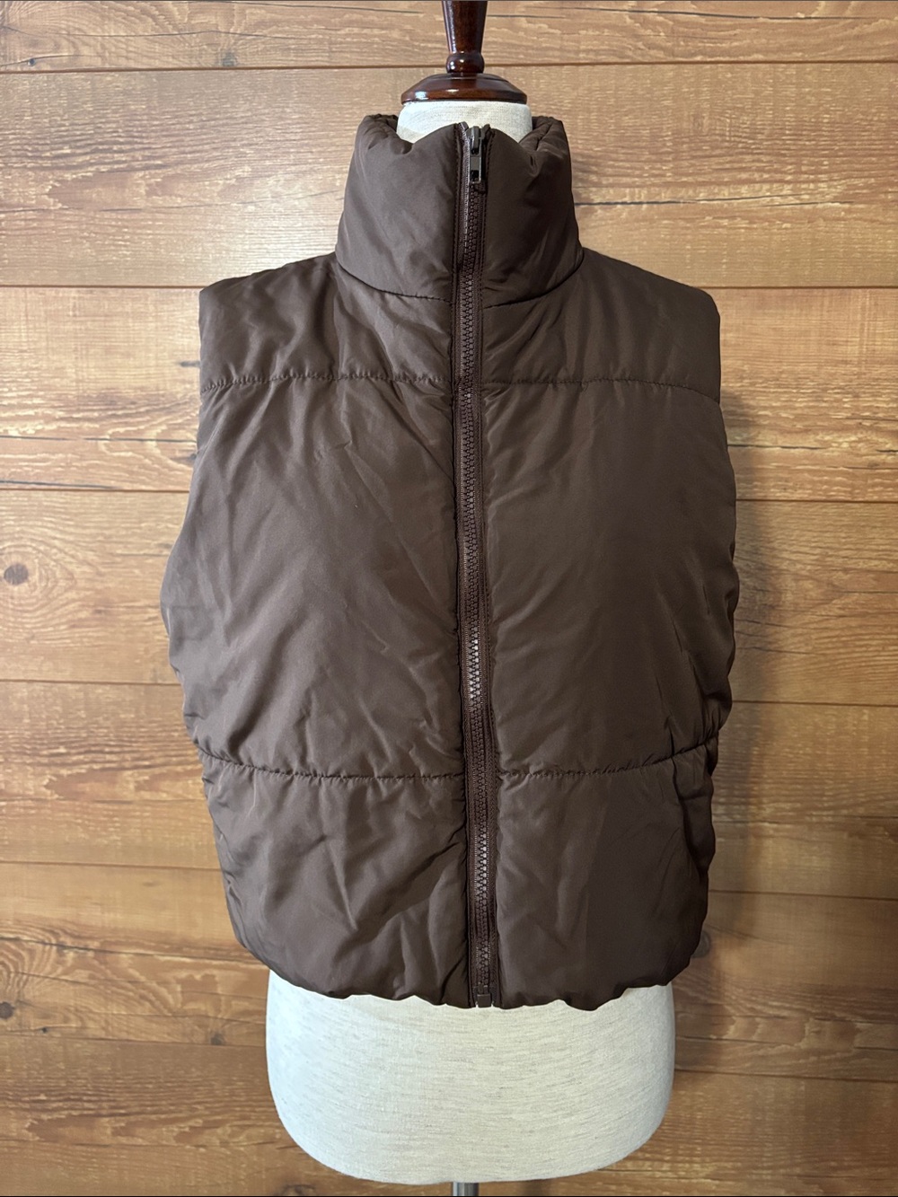 SHEIN sz M Brown Quilted Cropped Puffer Vest